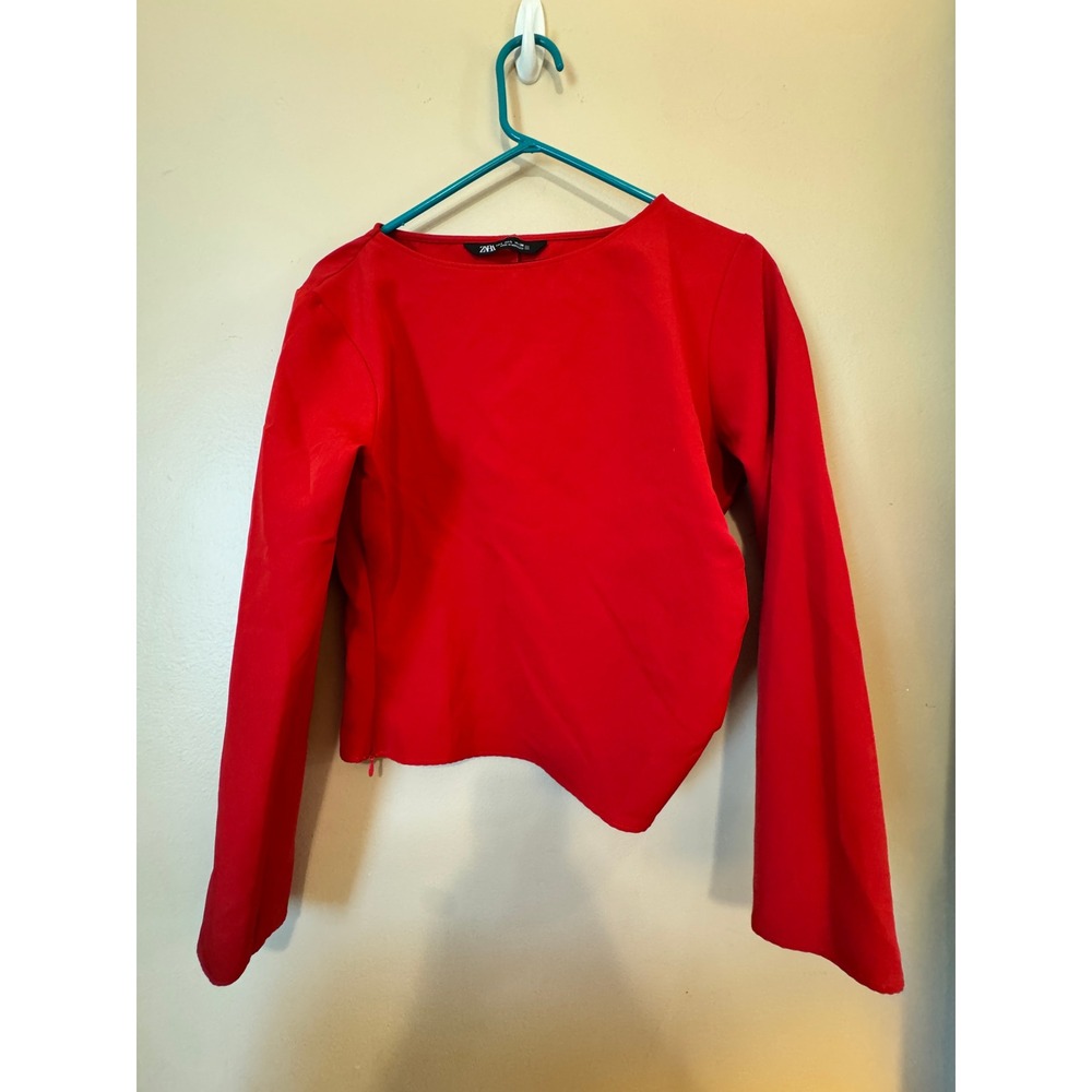 Zara Red Asymmetric Draped Long Sleeve Blouse Top Large 8856/363/600/L